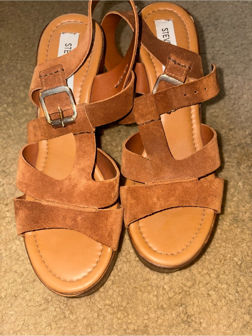 Steve Madden Lucile Platform Sandals Women’s 9 Cognac Suede Boho 70s Style